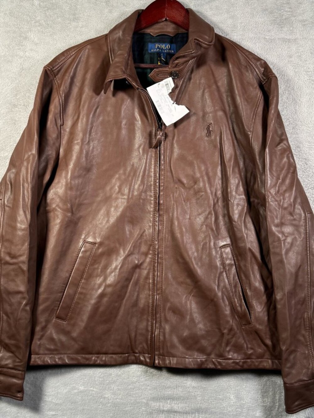 Polo Ralph Lauren Jacket Mens L Brown Lambskin Leather Plaid Lined 83418 $698
